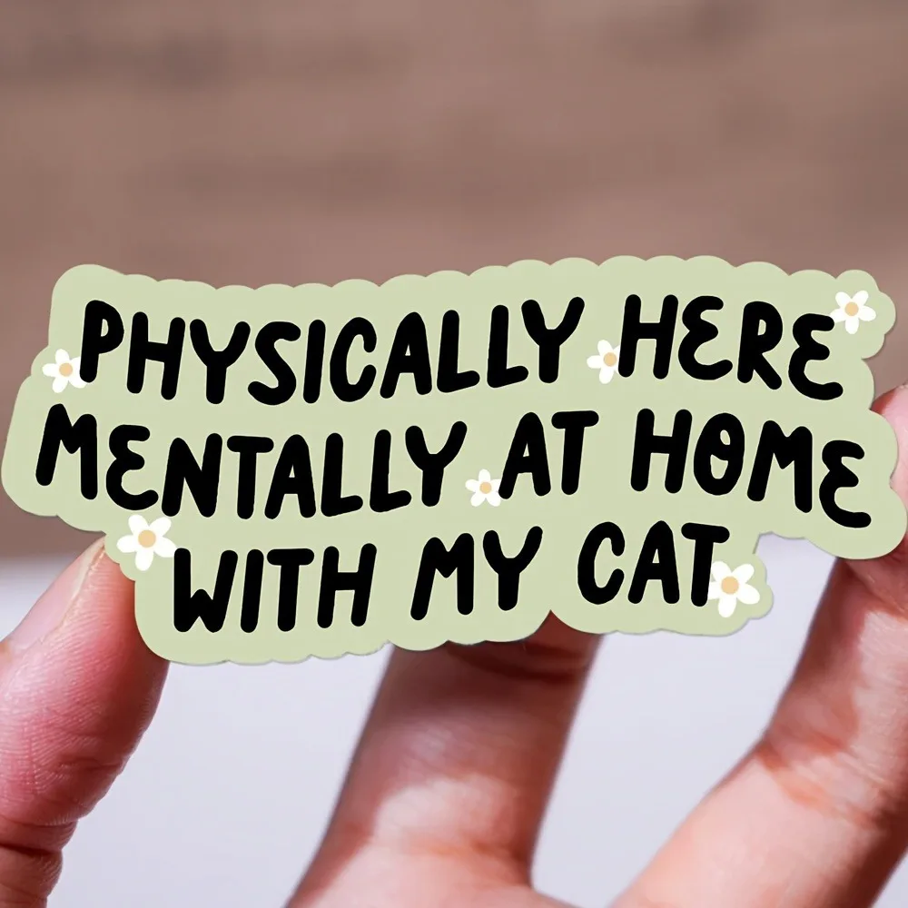1 pegatina para amantes de los gatos - Adorable calcomanía de vinilo con diseño de gatito floral verde y la frase "El cuerpo está aquí, el corazón está en casa con mi gato" para diarios, portátiles, botellas de agua - Regalo duradero para amantes de las mascotas, adecuado para gatos, diarios, dispositivos tecnológicos y coches