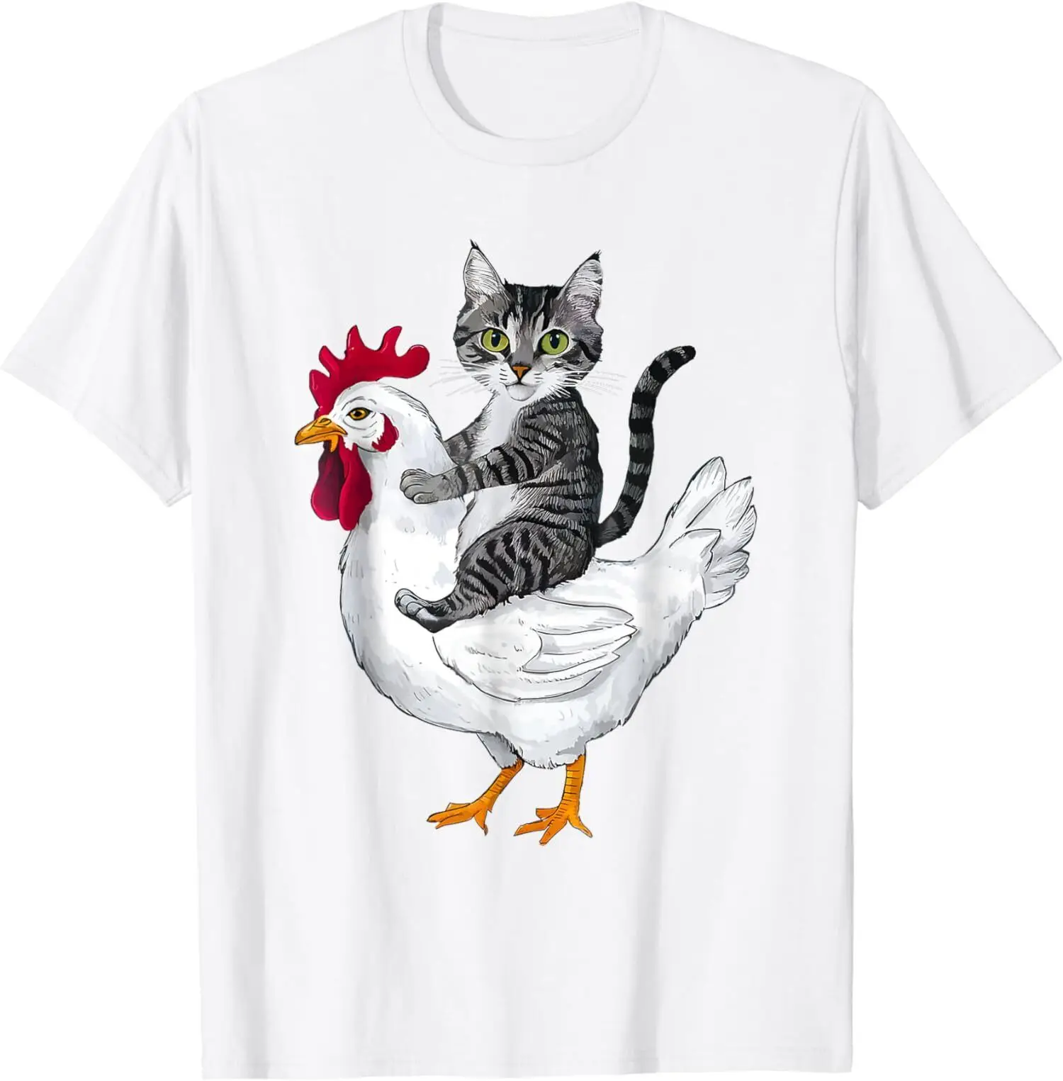 Funny Cat Riding Chicken Cat On A Chicken Lover Meme Unisex T-Shirt