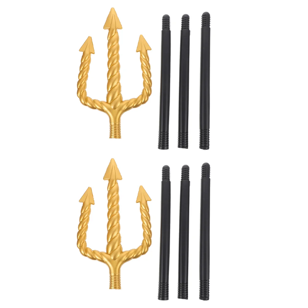 2 Pcs Triple Fork Performance Props Practical Cosplay Trident Halloween Toy Decoration Hay Accessories Stage Party Plastic