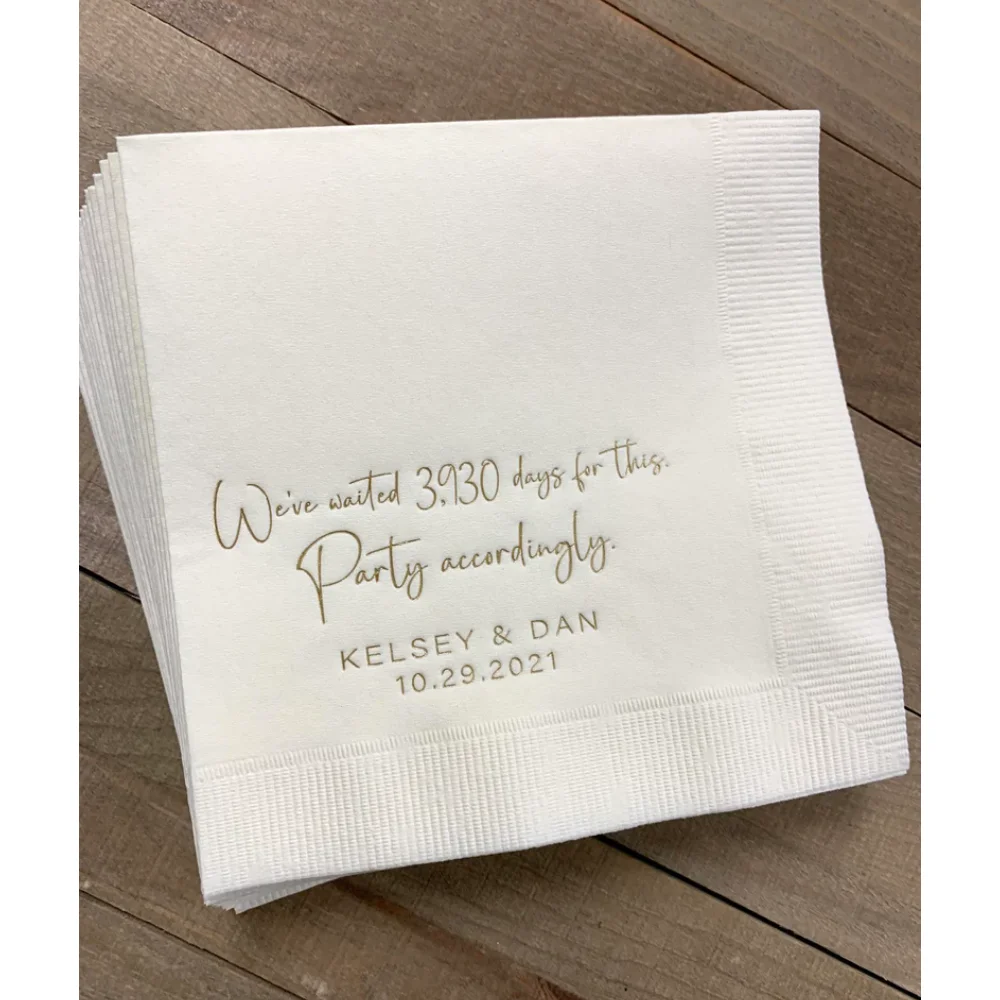 

Personalized Wedding Cocktail Napkins | Engagement Birthday | Rehearsal Dinner | We waited for this Party accordingly ,50Pcs