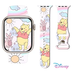 Disney Pooh-Correa de silicona para Apple Watch, pulsera reemplazable de 45mm, 44mm, 42mm y 41mm para iWatch 9, 8, 7, SE, 6