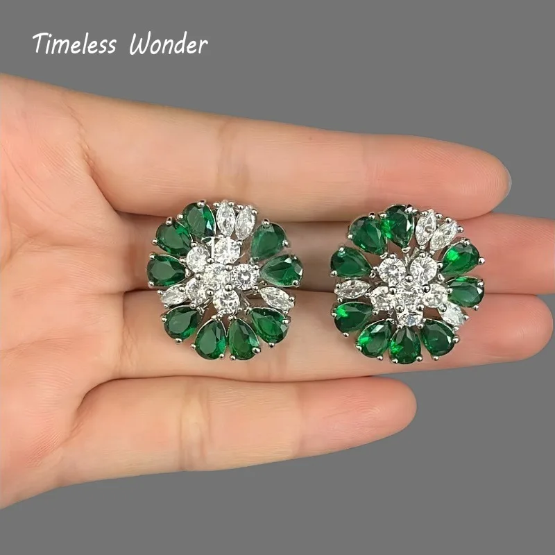 Timeless Wonder Fancy Crystal Zircon Floral Button Earrings Women Designer Jewelry Punk Sweet Gift Rare Top Classy 3346