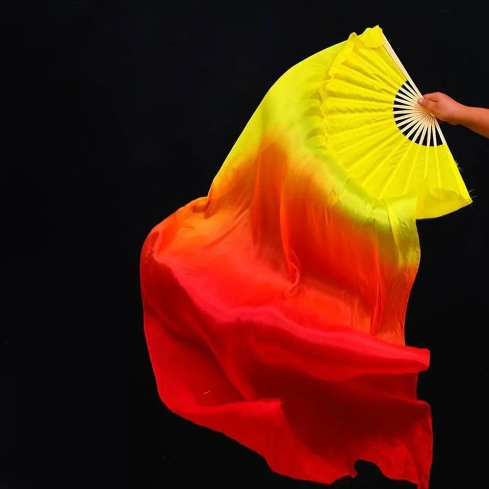 120/150/180cm Kid Women Belly Dancing Fan Tricolor Gradient Right&Left Hands Practice Long Imitation Silk Fans Rayon Silk Fans