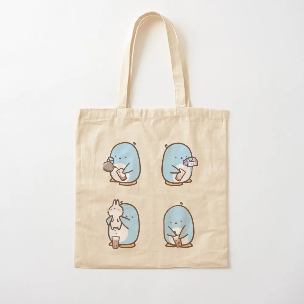 

Boba Penguin Set Tote Bag, университетская сумка-шоппер, сумки-тоут, эстетичная холщовая сумка-тоут