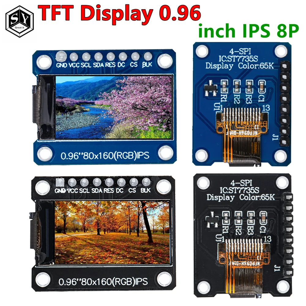 TFT Display 0.96  inch IPS 8P SPI HD 65K Full Color LCD Module ST7735 Drive IC 80*160 (Not OLED) For Arduino black