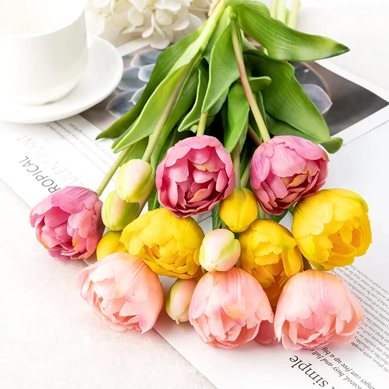 

New Silicone Tulip Artificial Flower Real Touch Bouquet 40CM Luxury Home Decorative Flowers Living Room Deco Flores Fake Plant