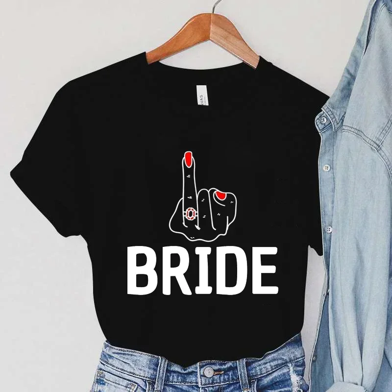 Women T-Shirts Bride Finger Diamond Ring Wedding Engagement Tshirt Evjf La Mariee Tee Shirts Hen Party Tops Tees Graphic Tshirt