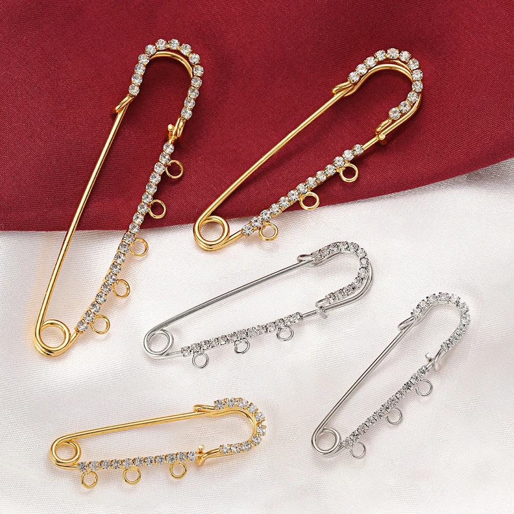 5pcs 50/60/70/75mm Rhinestone Brooch Safety Pins with 3/4/5 Loops for DIY Garment Blankets Skirts Knitted Fabric Crafts