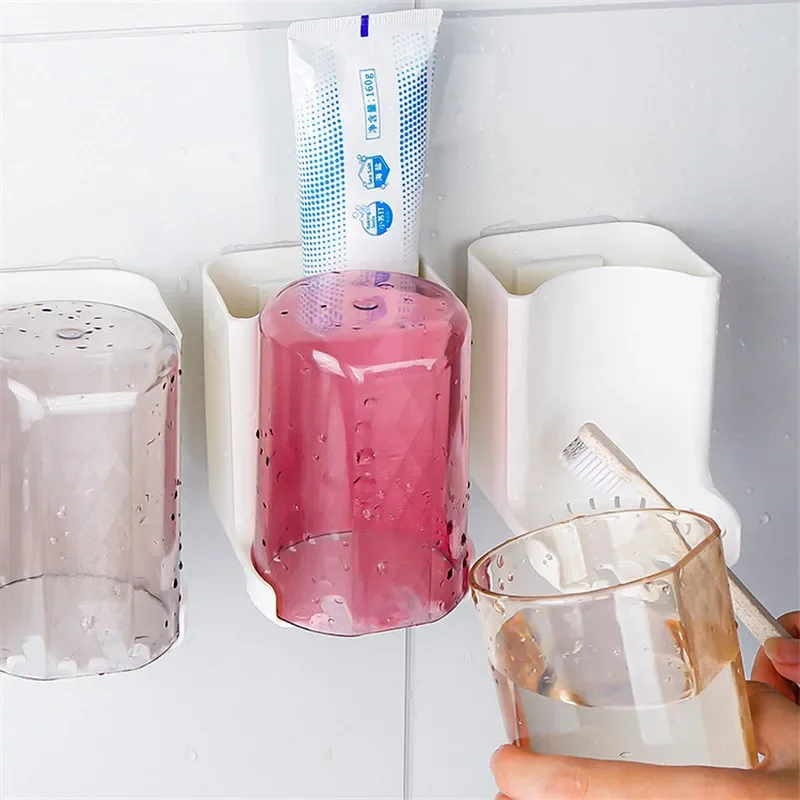 

Washstand Storage Cup Toothbrush Toothpaste Storage Rack Hole Free Hanging Wall Type Mouthwash Cup Toothbrush Rack