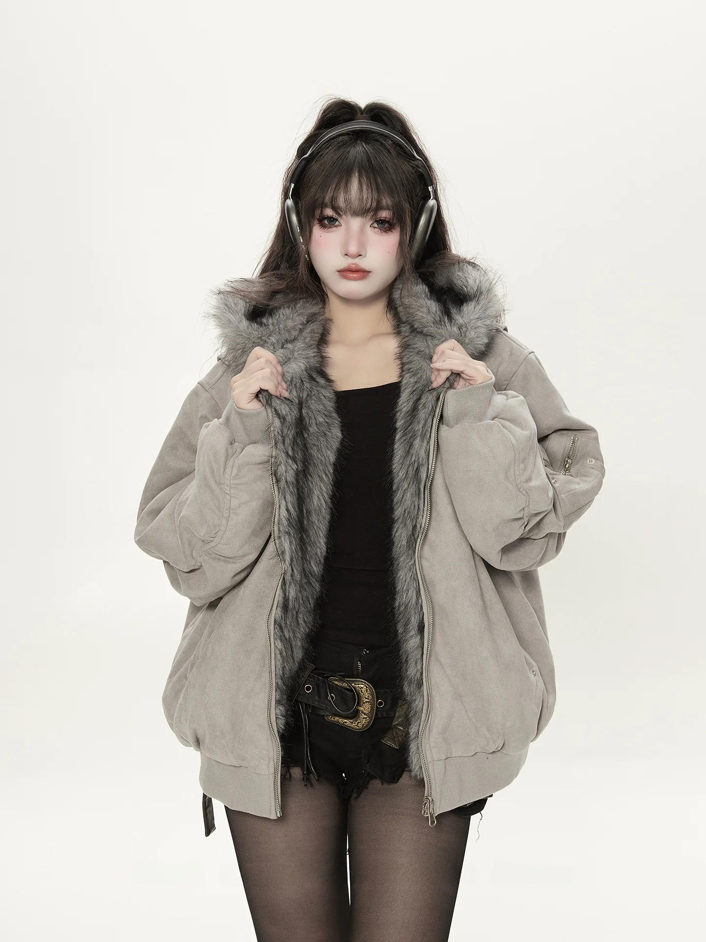 

Зимняя хлопковая куртка в американском стиле ретро, женская двусторонняя куртка с мехом горного орла, теплая модная корейская куртка