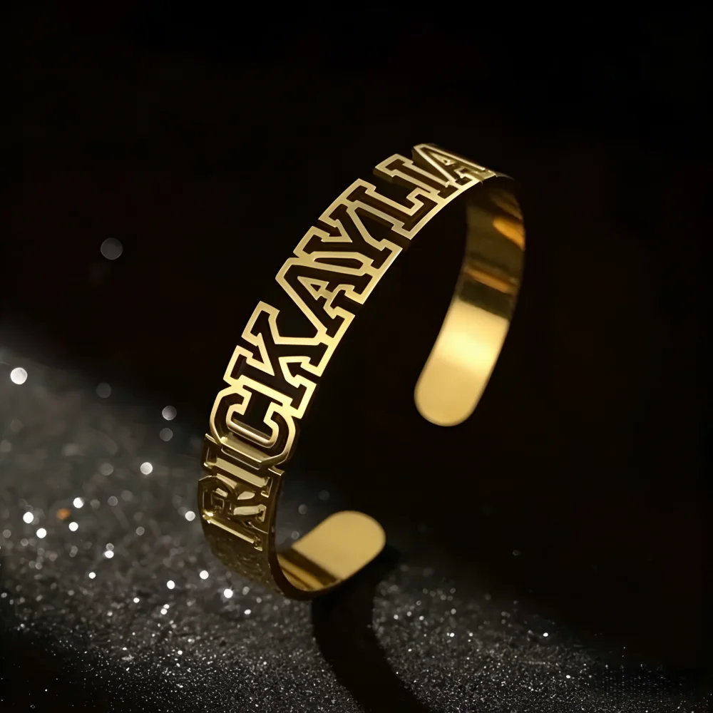 

Custom Hollow Bangle Stainless Steel For Women Personalized Name Bracelet Letter Customized Charm Cuff Bangles Jewelry