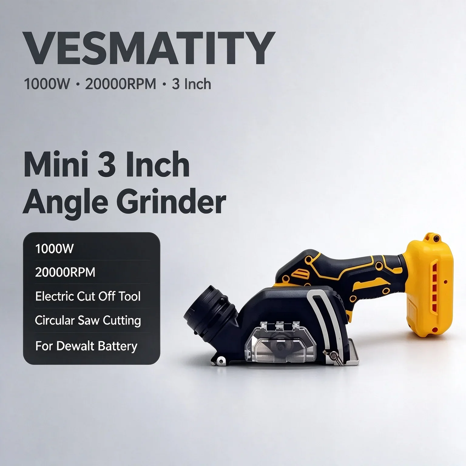 Cordless Mini 3 Inch Angle Grinder 1000W 20000RPM Electric Cut Off Tool Circular Saw Cutting Power Tool for Dewalt Battery