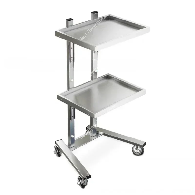 

Stainless Steel Auxiliary Cart with Wheels Beauty Salon Dyeing Trolley Folding Bar Car Barber Shop Double Layer Trolleys