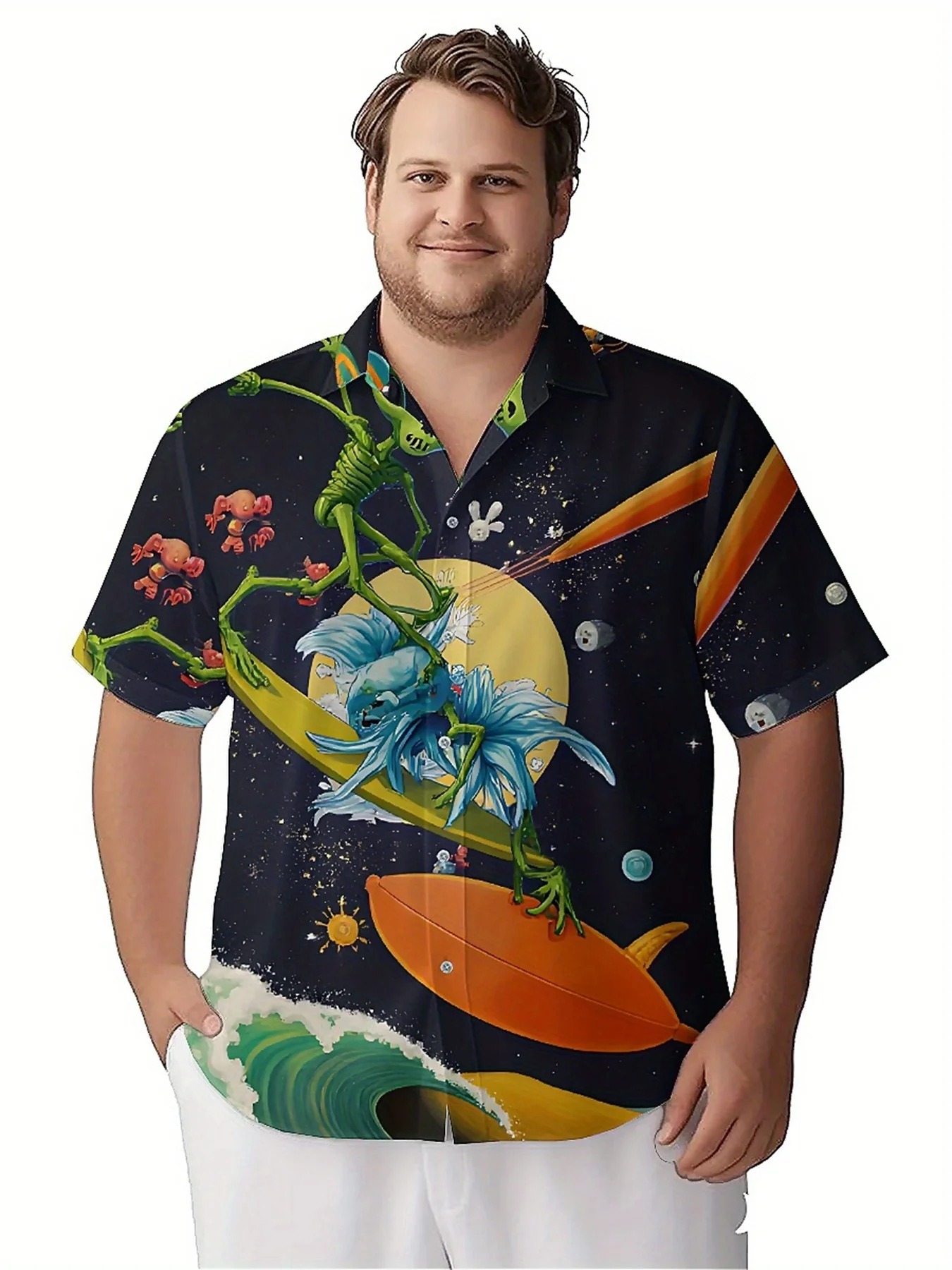Men's Plus Size Hawaiian Shirts Star Surfers Pattern, Unisex Aloha Shirts,New Summer Tops Tee,streetwear