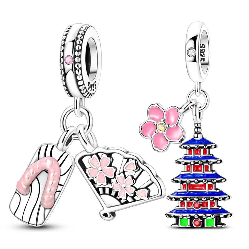 Jewelry Making Tokyo - จี้ลูกปัดรูปพัดวัดเซ็นโซจิ โตเกียว เงินสเตอร์ลิง 925 สำหรับสร้อยข้อมือ เครื่องประดับสำหรับผู้หญิง