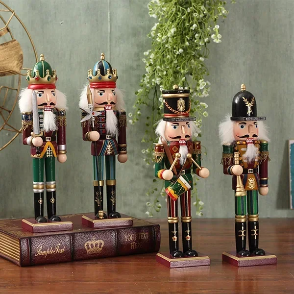 European Wooden Nutcracker Doll Soldier Vintage Handmade Puppet Ornament Home Desktop Figurines Crafts Decoration Christmas Gift