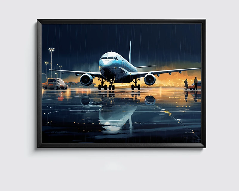 Vibrant Plane Aviation Flight Airport Posters Print Canvas Painting Night Flight Illustration Wall Art Picture Office Home Decor