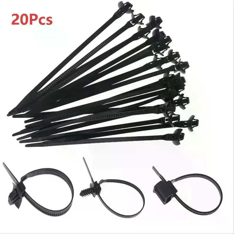20Pcs Nylon Plastic Push Mount Cable Zip Ties Self Locking Wire Harness Fastener Clips For Car Automotive Wiring Management