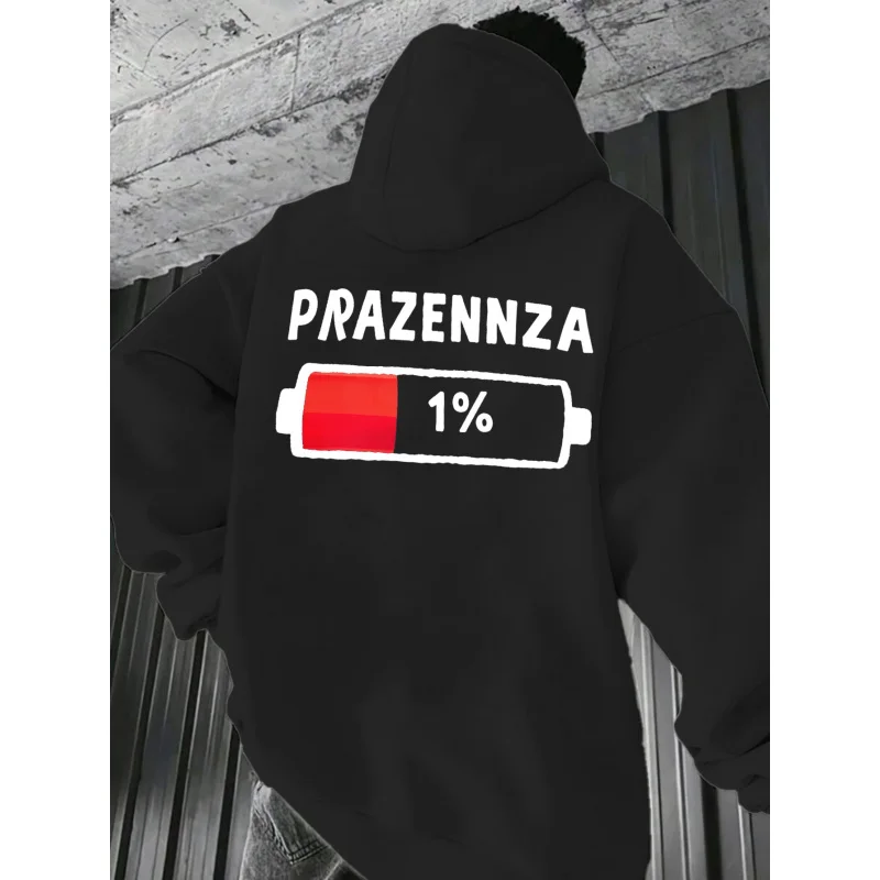 سويت شيرت رجالي بقلنسوة أسود Prazennza 1% بطارية مطبوعة بنمط عالي الجودة من القطن كاجوال ملابس الشارع الشهير للرجال #1