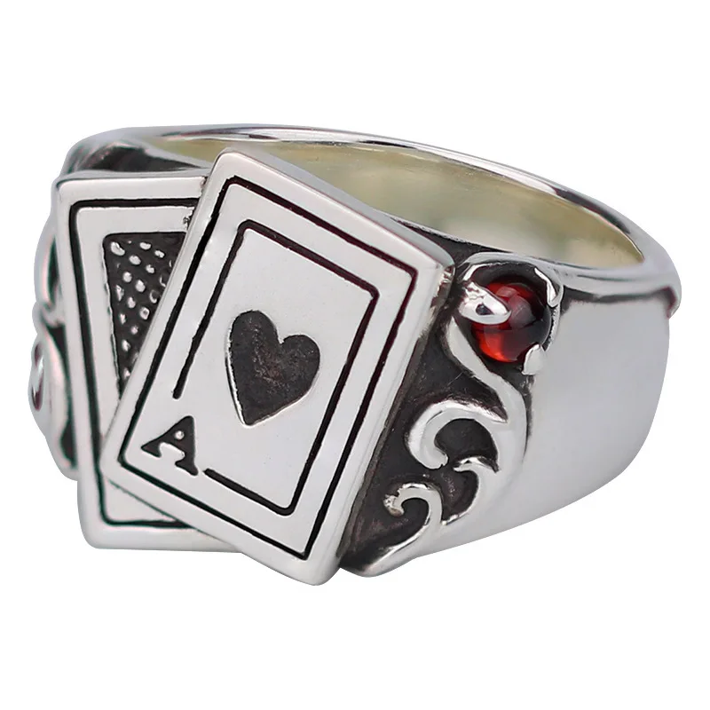 European and American Good Poker Cards Ace of Hearts Ring Fashion Retro Simple Temperament Versatile Wholesale
