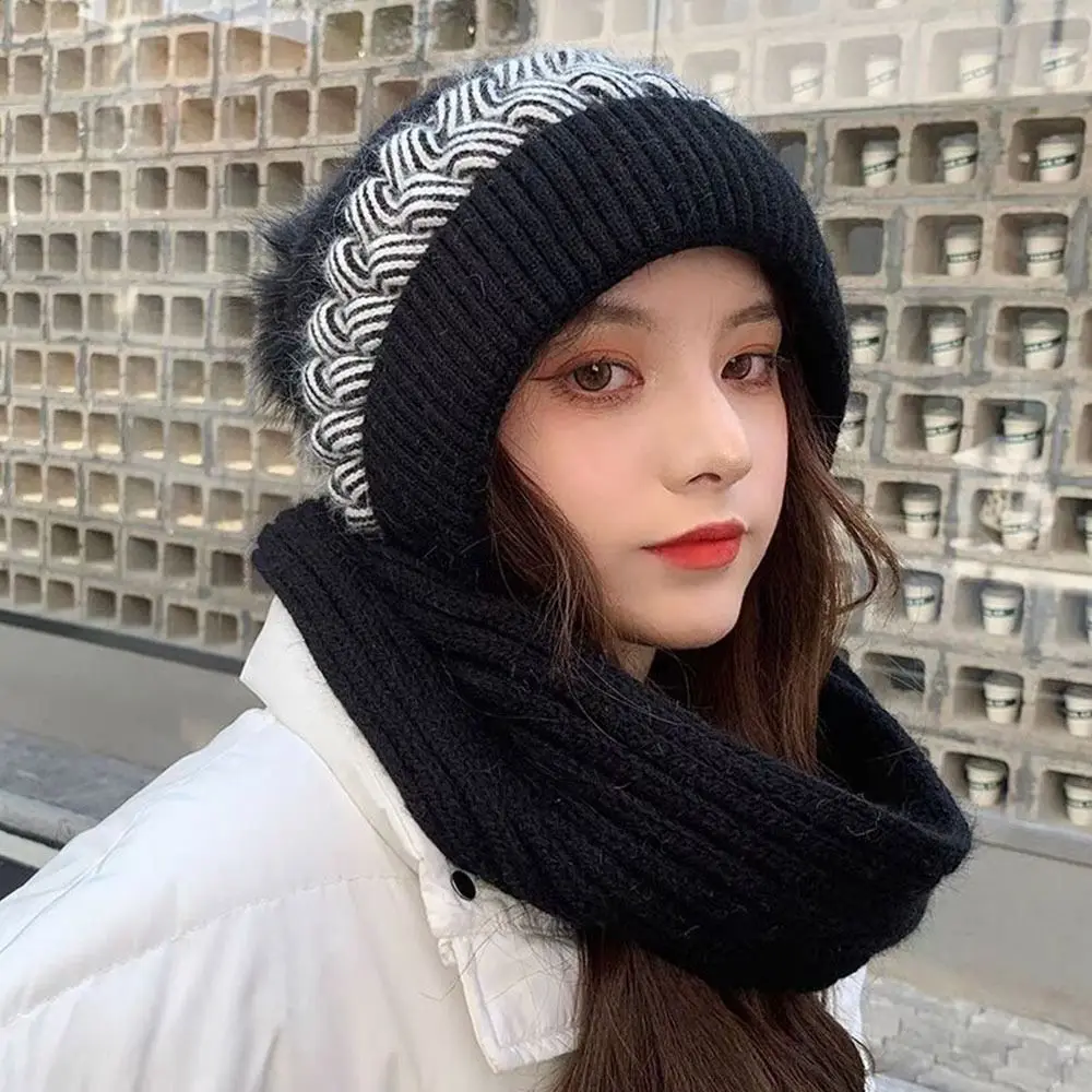 Integrated Ear Protection Windproof Cap Scarf Knitting Thickening Hat Winter Beanie Hat Scarf