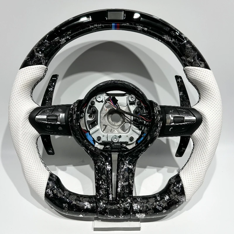 

Silver forged carbon fiber steering wheel for BMW 1 Series, 2 Series, 3 Series, 4 Series, 5 Series, F10, F20, F22, F46, F07, F01