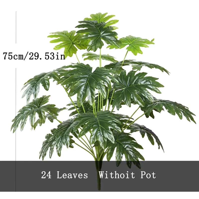 75cm 24 Heads Artificial Palm Tree Big Fake Monstera Plants Plastic Philodendron Leaves Green Turtle Leaf For Home Outdoor Decor
