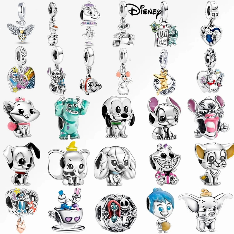 Disney-abalorios de plata 925 con cuentas de Mickey Stitch, princesa, conejo y ratón, se adapta a collar de pulsera de 3mm, regalos de joyería DIY para mujer