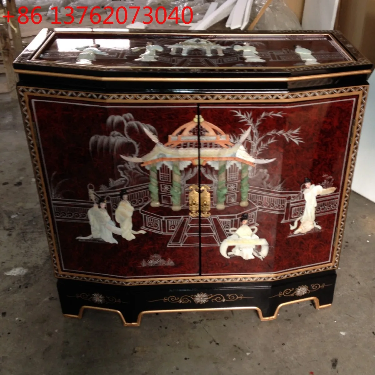 Bright painted furniture inlaid shell lady pavilion decorative cabinet