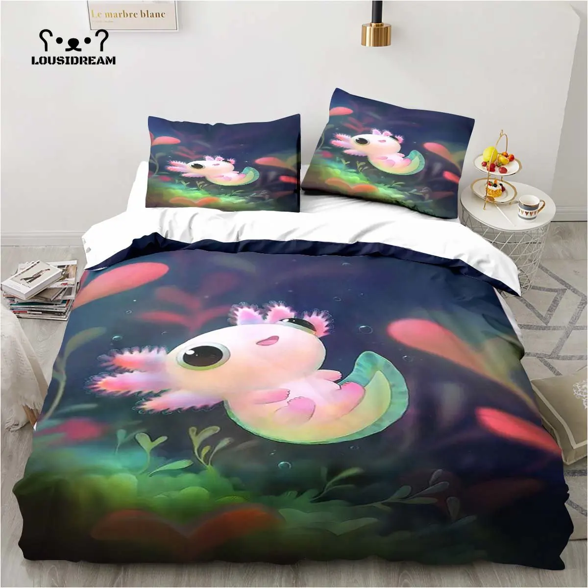 Axolotl – parure de lit en microfibre ou Polyester pour enfant, ensemble de literie mignon Kawaii, cadeau de noël, King size