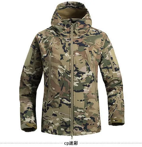 Herren Taktische Softshell-Jacke Militär Winddicht Wasserdicht mit Kapuze Fleece-Gefüttert Warme Oberbekleidung für Outdoor Jagd Wandern Camping – Detail 10