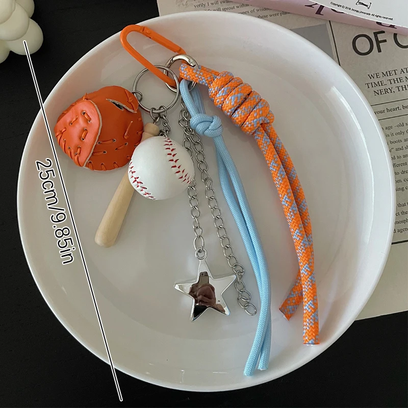 Personalized And Creative Baseball Keychain Simple Car Keychain Handmade Rope Bag Pendant Keyring Hanging Accessory Gift