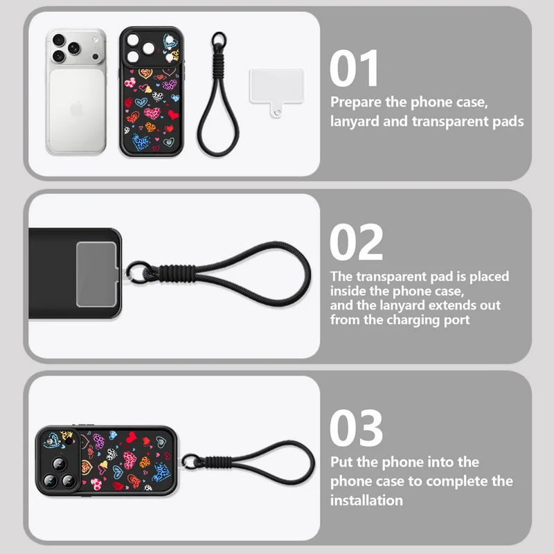 Colorful Hearts Leopard Print Wrist Strap Case For iPhone 17 Pro Max Funda iPhone 16 Pro Max 15 14 13 12 11 16e Air Lanyard Case