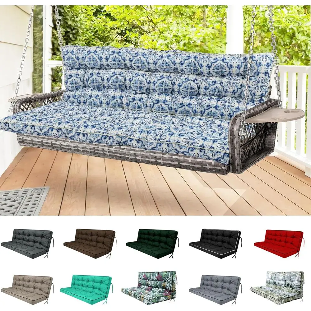 3 Seater Outdoor Swing Cushion with Backrest, 4 Thick, Mediterranean Blue, 63 for Porch, Patio, and Garden