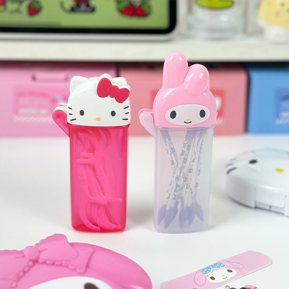 Original Kawaii Sanrio Hello Kitty Aufbewahrungsbox, Niedliche Anime My Melody Zahnstocher-Kosmetik-Wattestäbchen-Box, Tragbarer Reise-Mini-Behälter