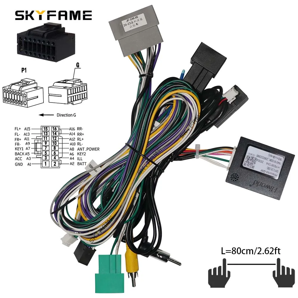 Skyfame 16pin cablagem do carro adaptador com caixa de canbus decodificador para cavalier 2016 android rádio cabo de alimentação