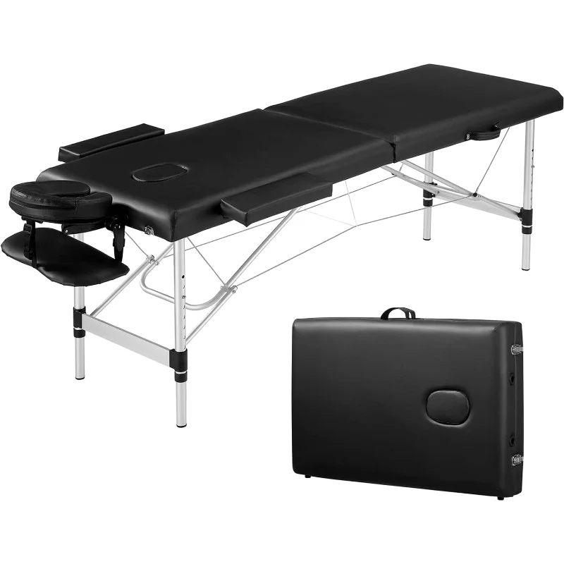 

Prilinex Portable Folding Massage Table, 2 Sections Reclining Spa Bed, Aluminum Legs, with Carrying Bag, 24" to 34", Black