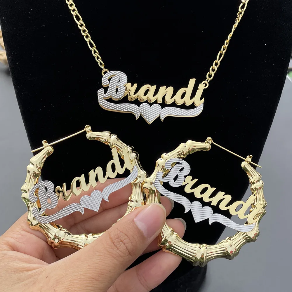 

Lulu's Personalized Hip-hop Letter Earrings Two Color Custom Name Set Gothic Name Earrings Necklace Women Necklace Gift