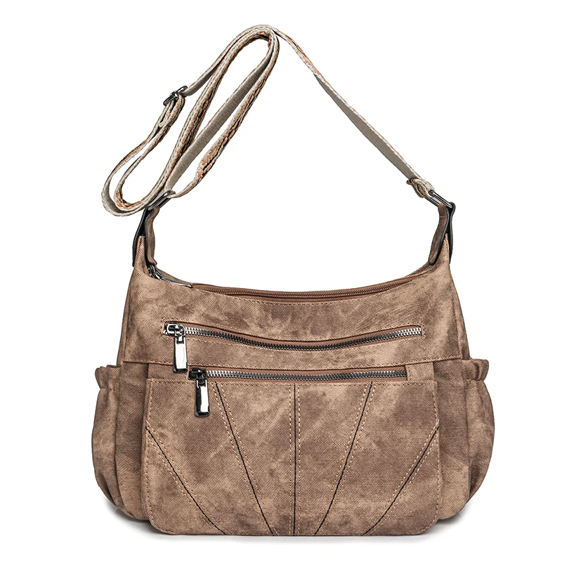 

Women PU Casual Tote Handbag Large Capacity Travel Tote Bag Zipper Closure Vintage Sling Bag Adjustable Strap Simple Satchel Bag