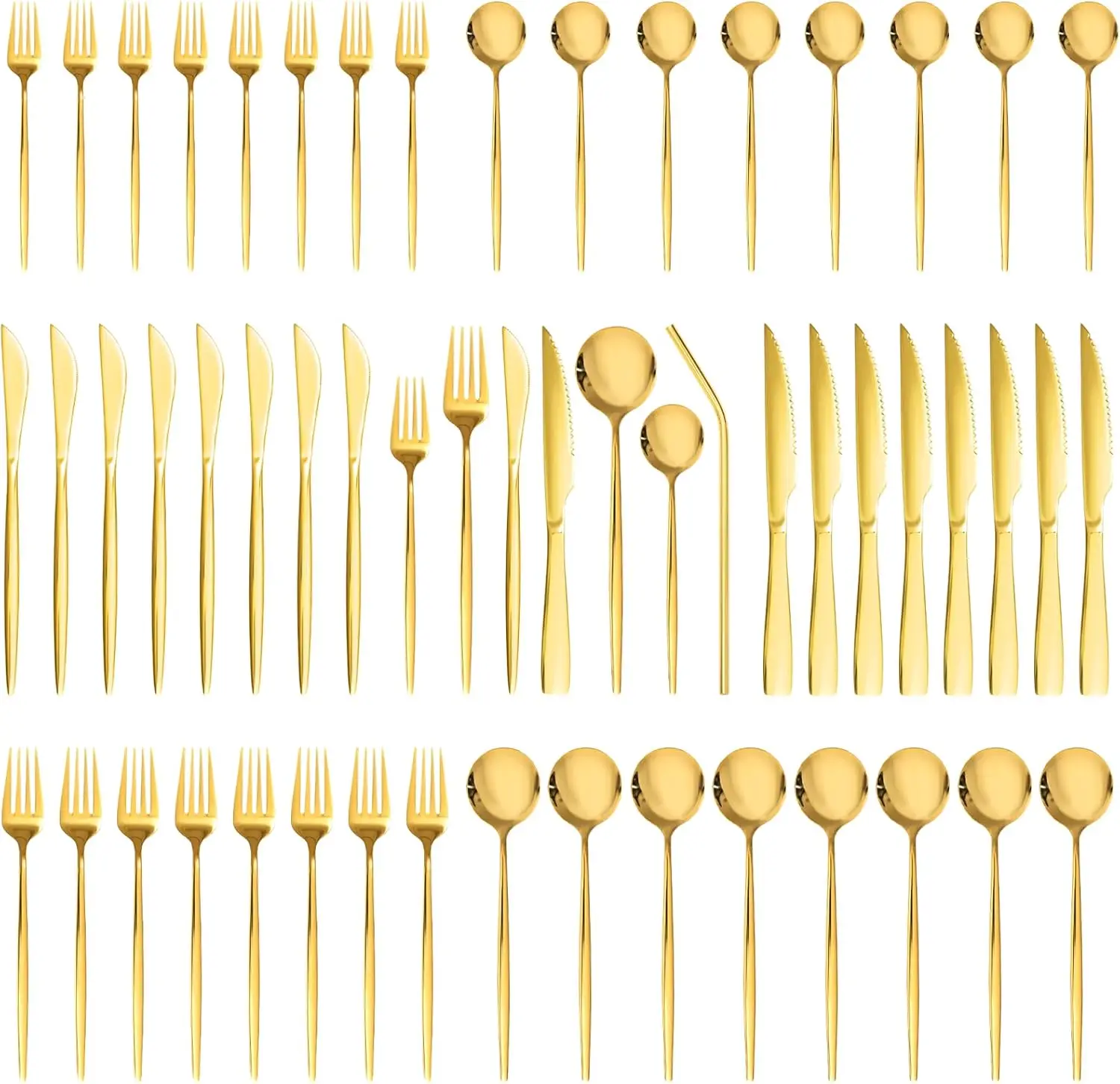 

Silverware Set 48-Piece Gold Flatware Set with Steak Knives Food-Grade Stainless Steel Cutlery Set for 8 Mirror Polish