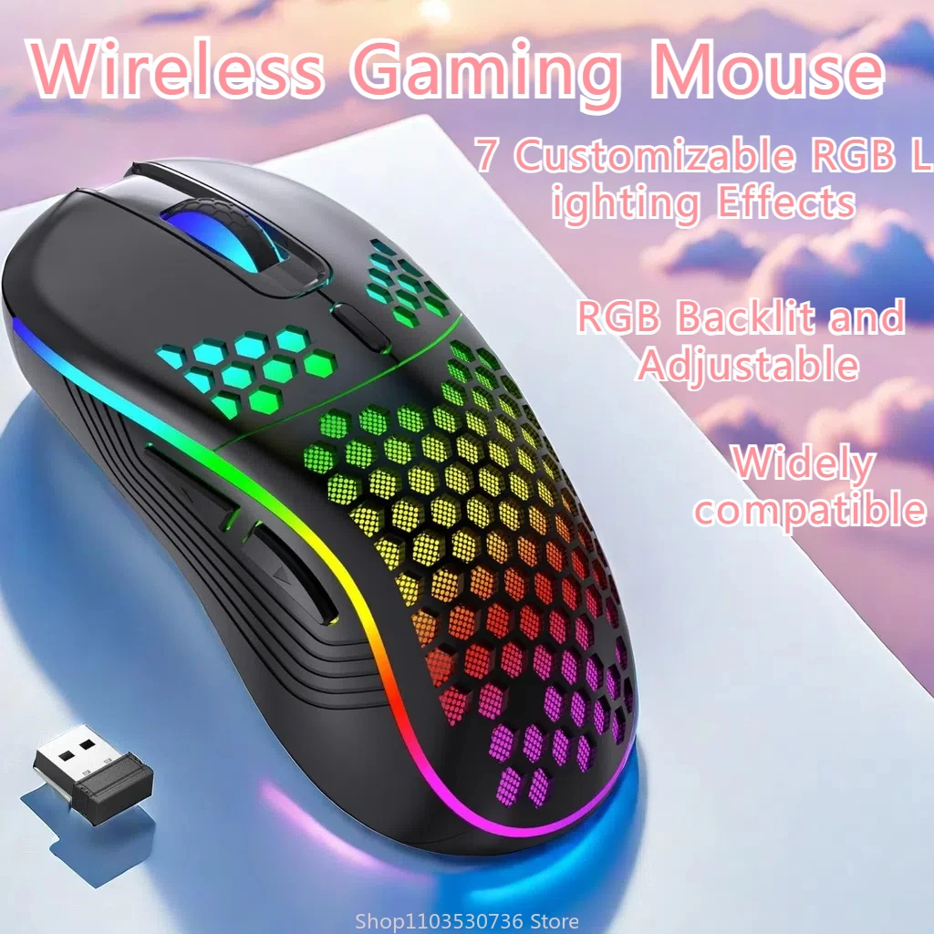 

2.4G Wireless Gaming Mouse RGB Lighting Charging Mouse with Adjustable DPI Ergonomic Honeycomb Design for Desktop Laptop