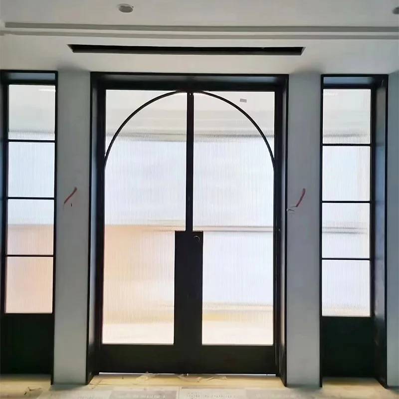 맞춤형 모던 방음 파티션, 내부 고정 유리, 거대한 철제 문 디자인, 문 열림, 보안 입구 문