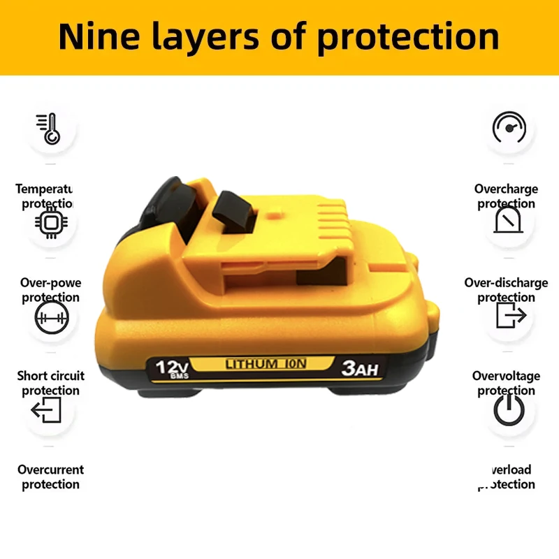 Pro lithium-iontové baterie DEWALT, pro 12V baterie Dewalt, 2,0 Ah, DCB123, DCB125, DCB124, DCB122, baterie pro elektrické nářadí DCD710 - náhled 6