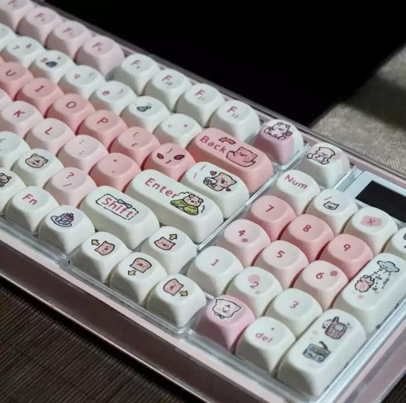 130+-key Pink Piggy PBT Keycap Dye-Sublimation, MOA Profile Contour，Compatible with MX for  Keyboard Fit 61/64/68/87/96/104/108