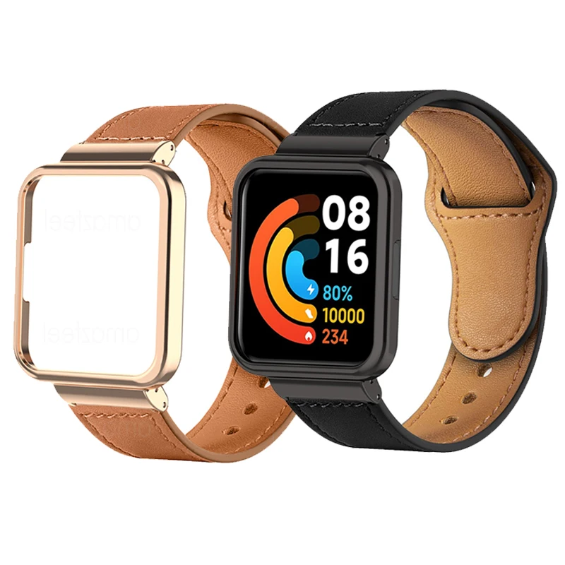 Leather Strap For Redmi Watch 3 Active Redmi Watch 2 Lite Watch Band Metal Case Protector For Xiaomi Mi Watch Lite Bracelet Belt