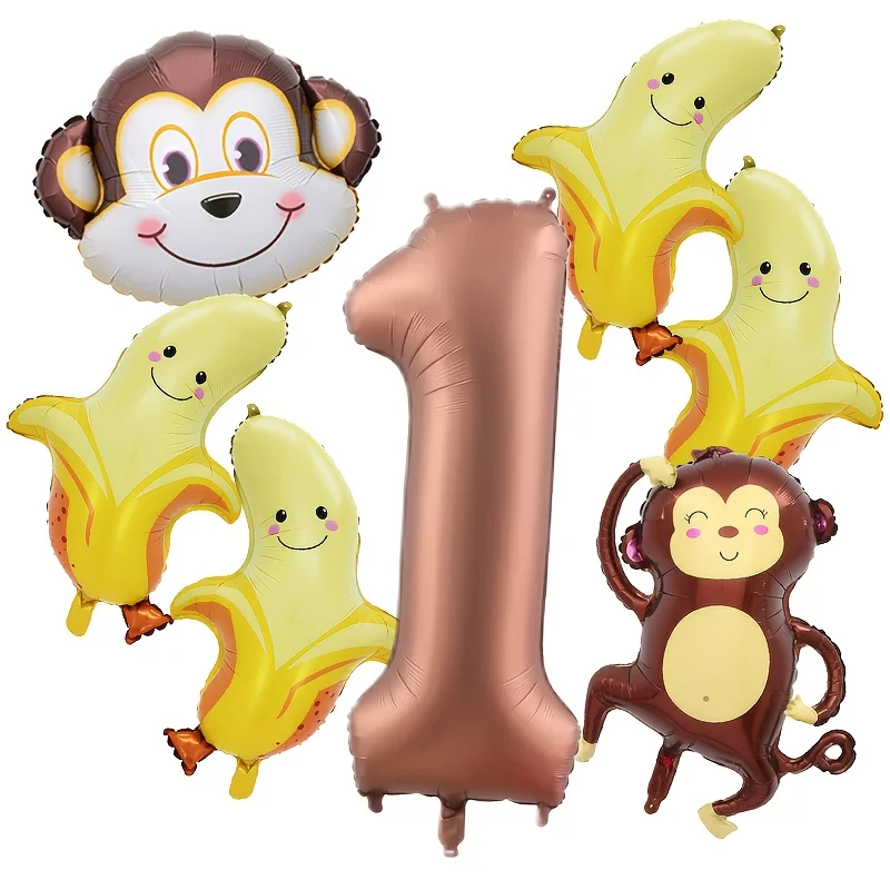 Woodland Animal Monkey Banana Set Aluminum Film Balloons Jungle Hunting Theme Party Decor Balloon Globos Birthday Supplies