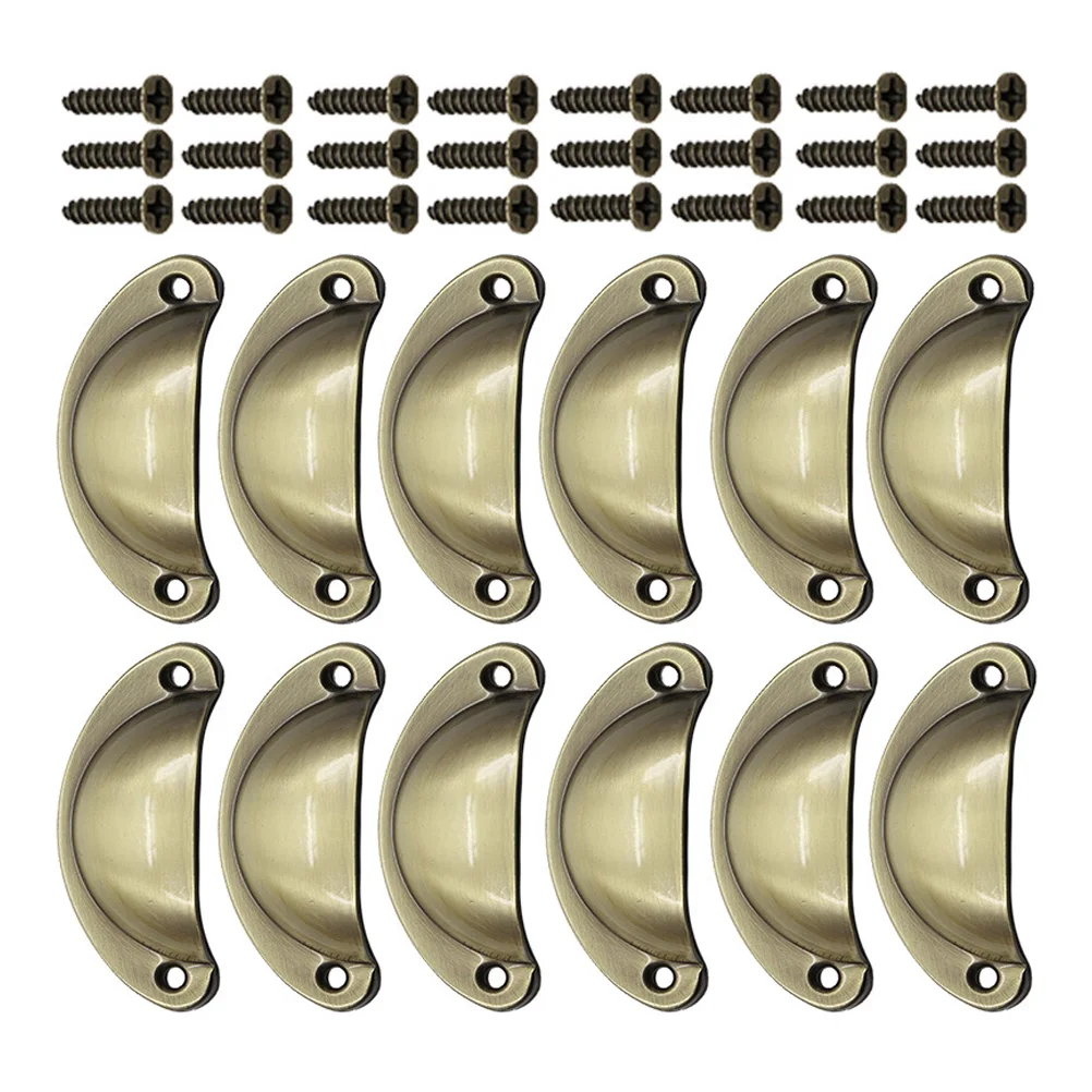 

12pcs Retro Cabinet Pull Handles Durable Vintage Drawer Handles -Resistant Easy Install Semi-Circular Furniture