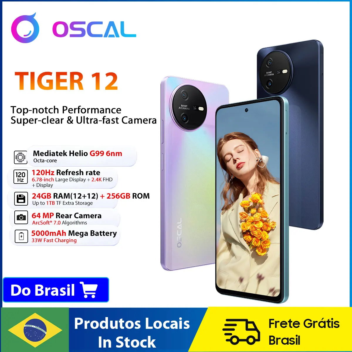 OSCAL-Smartphone TIGER 12 Android 13, Helio G99, 6,78 pulgadas, 120Hz, 2,4 K, pantalla 12 + 12GB RAM, 256GB ROM, 64MP, 4G