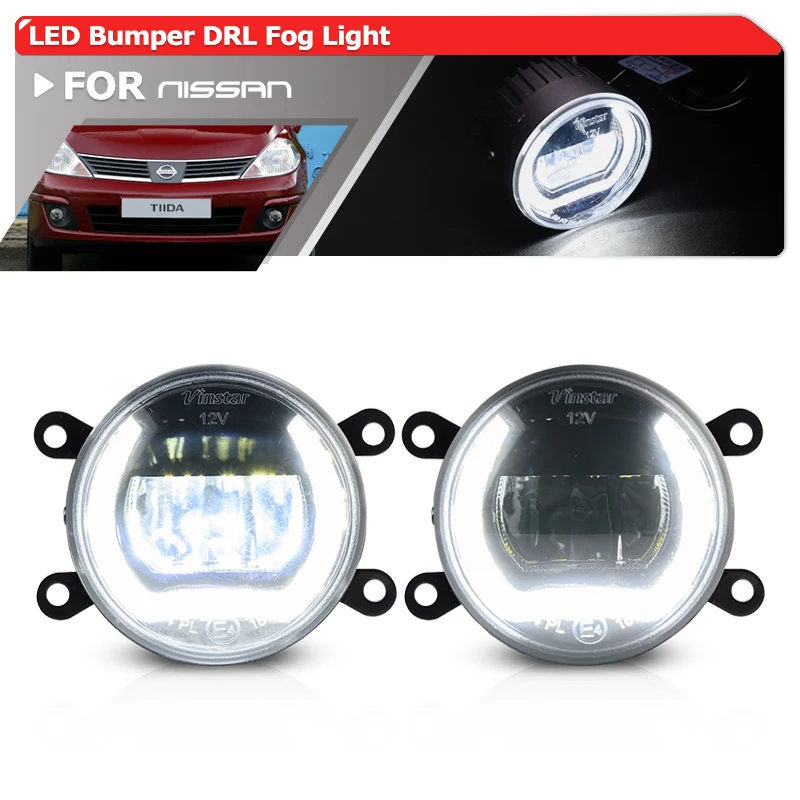 For Nissan Tiida C11 2007-2012 Hatch Sedan Front Bumper Foglamp Upgraded Replacement Led Daytime Running DRL Halo/ Fog Light Kit