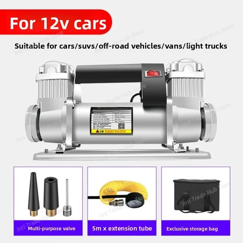 480W High-pressure Car Air Pump 12 24V Vehicle-mounted Air Pump All-metal Double-cylinder Off-road Sand-playing Air Pump